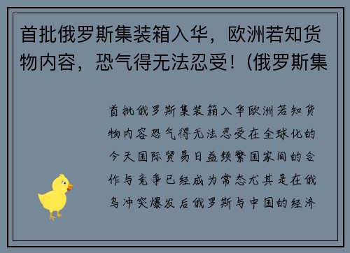 首批俄罗斯集装箱入华，欧洲若知货物内容，恐气得无法忍受！(俄罗斯集装箱运输公司)